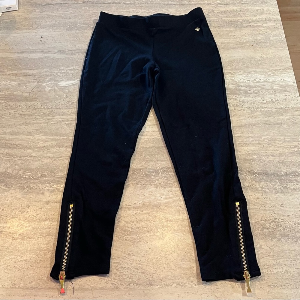 Kate Spade Girls Dressy Black Leggings with Cold Bow Zipper Trim - Size 10